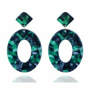 Green Oval Marbled Earrings