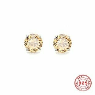 Sterling Silver Round Gold Rhinestone Studs