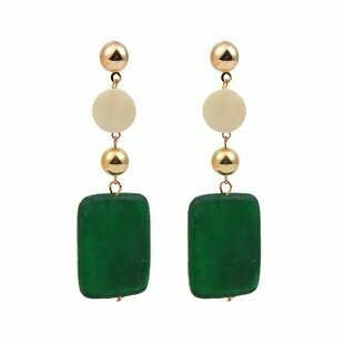 Wood  cream and green dangle Earrings