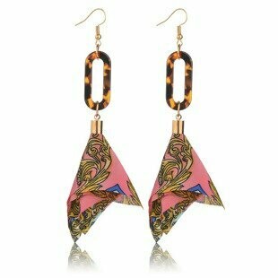 Oval multicolor  flower chiffon earrings