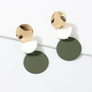White and Green Geometric Earrings