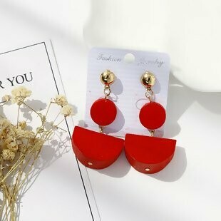 Red  Half Circle Earrings