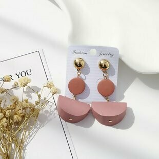 Pink Half Round Wood Earrings