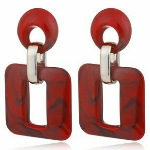 Red Round Square Resin Earrings