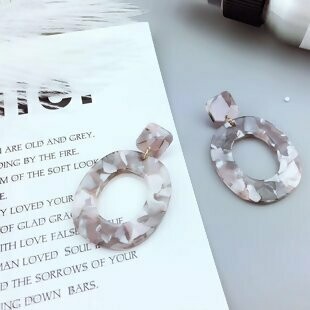 Gray Oval Marbled Earrings