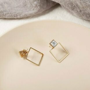 White Marbled Ear Jacket Stud earrings