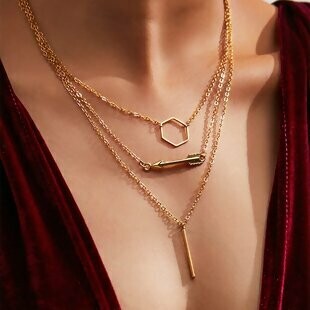 Multilayered Hexagon Arrow Necklace