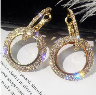 Drop Hoop  Rhinestone  Earrings