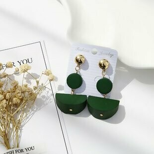 Green Half Circle Wood Earrings