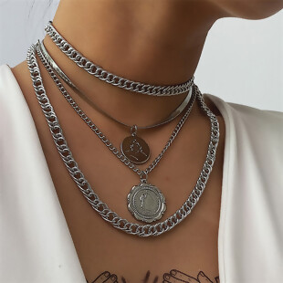 Silver  Portrait Layered Necklace