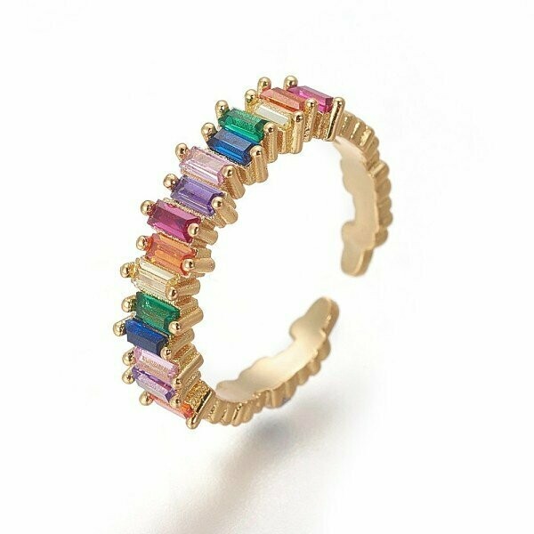 Baugette Rainbow Cubic Zirconia Cuff Ring