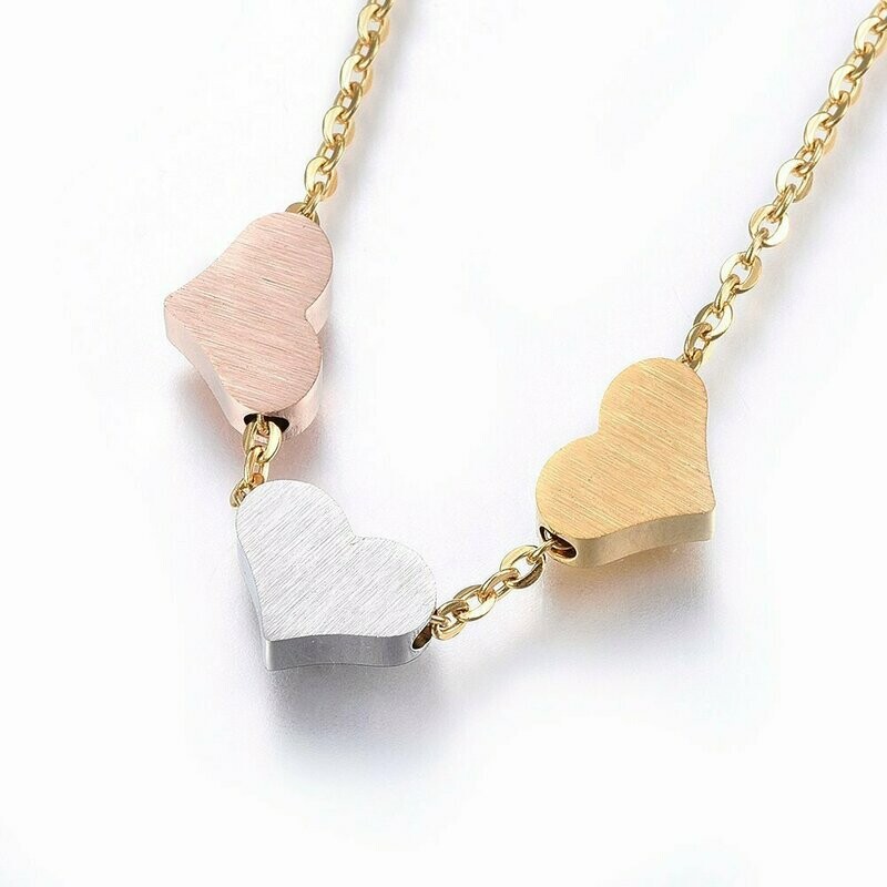 3 Tone Heart Pendant Necklace