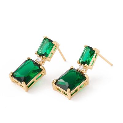 Dark Green Dangle Drop Women's Earrings