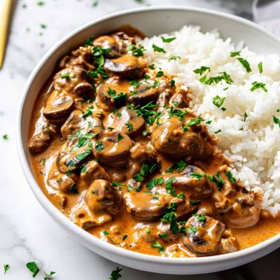 Beef Stroganoff served with rice