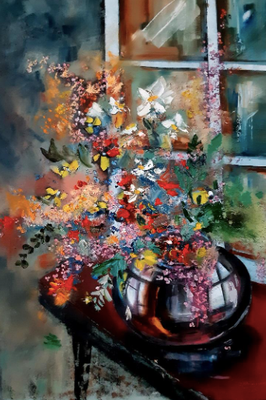 Jelena Straiziene - Floral Still Life by the Window