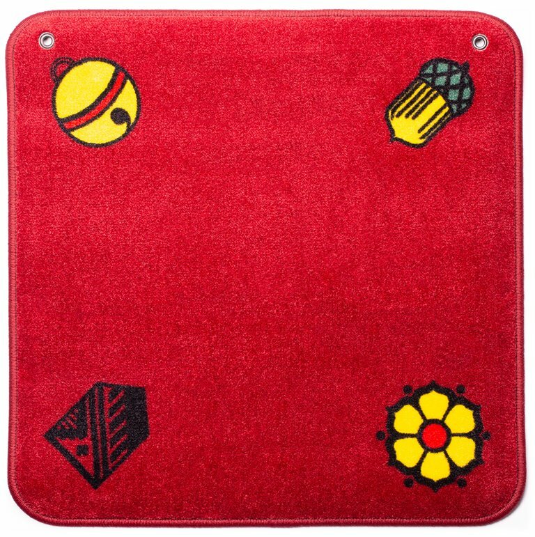 Jassteppich rot mit Jass-Symbolen