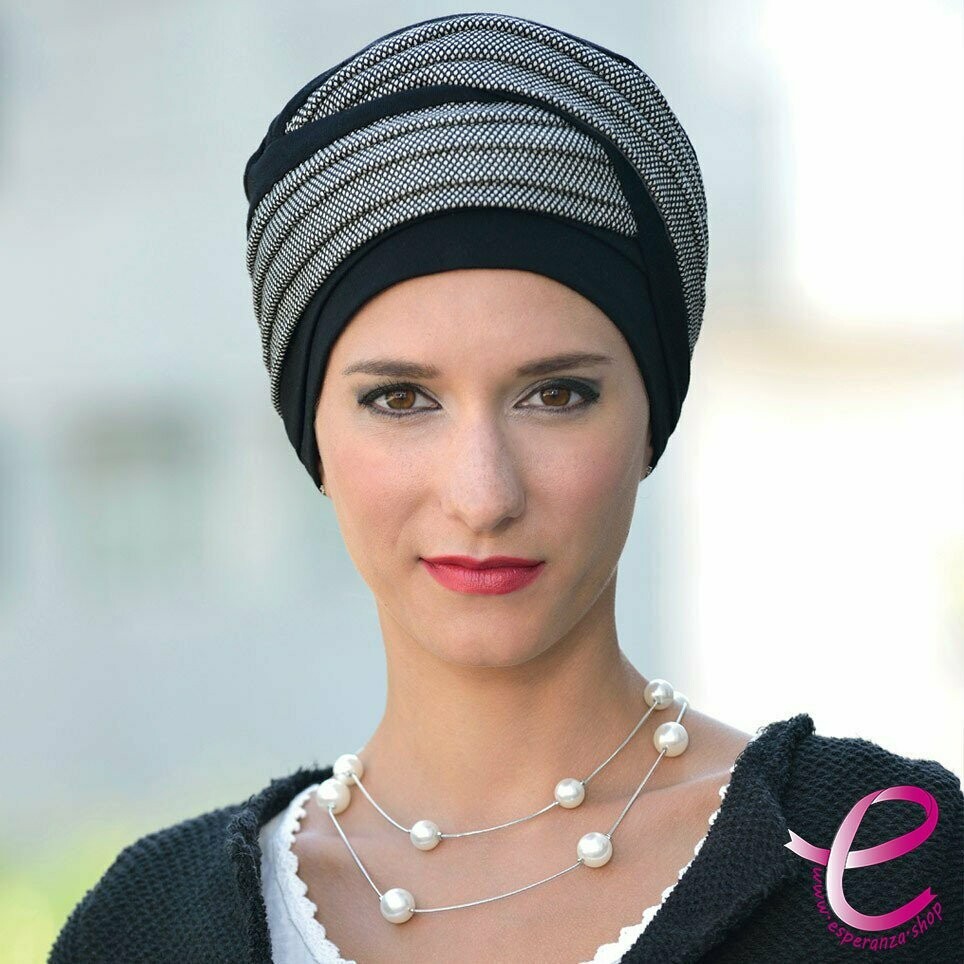Turban DORIS Noir/Gris chiné