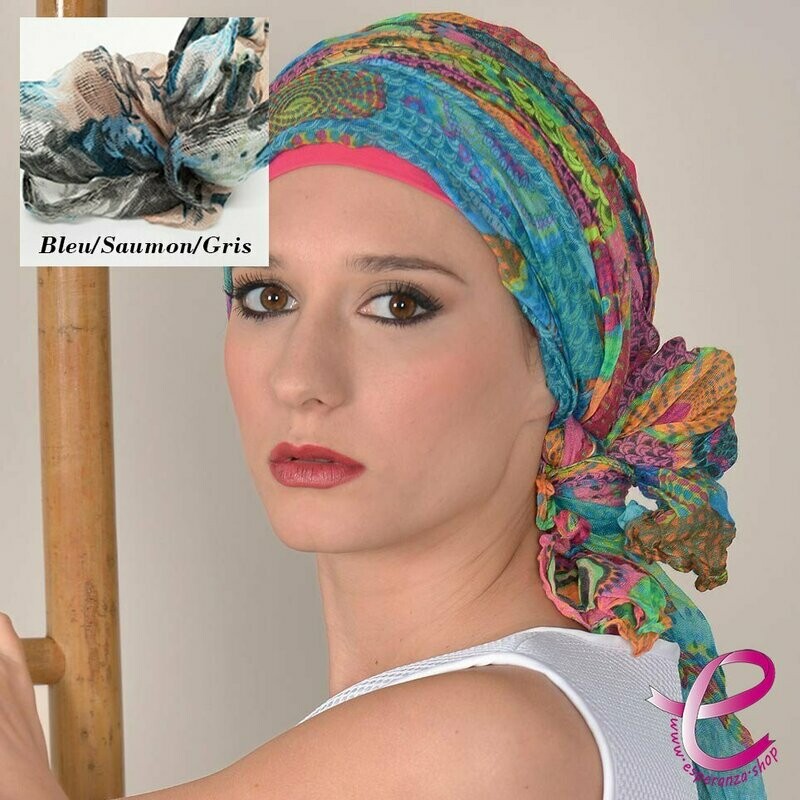 Foulard HIPPIE FH12 Bleu/Saumon/Gris