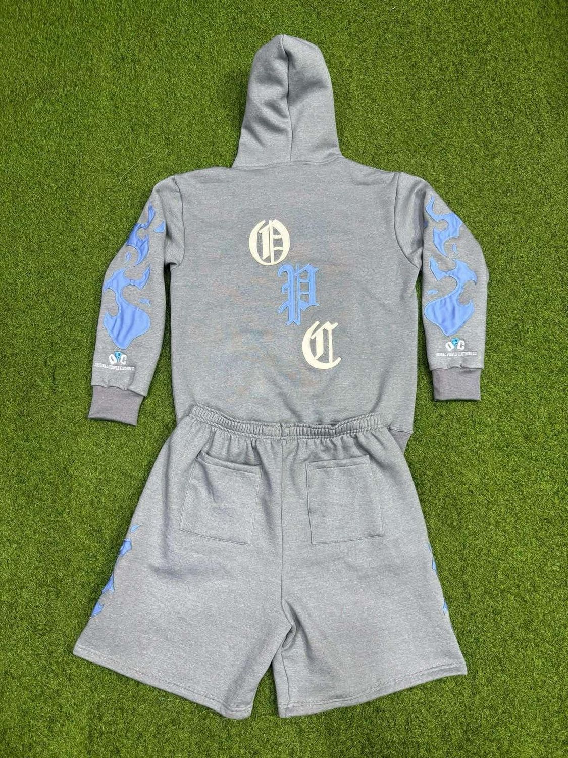 Flame Short Set-  Light Gray/Blue