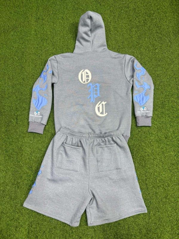 Flame Short Set-  Light Gray/Blue