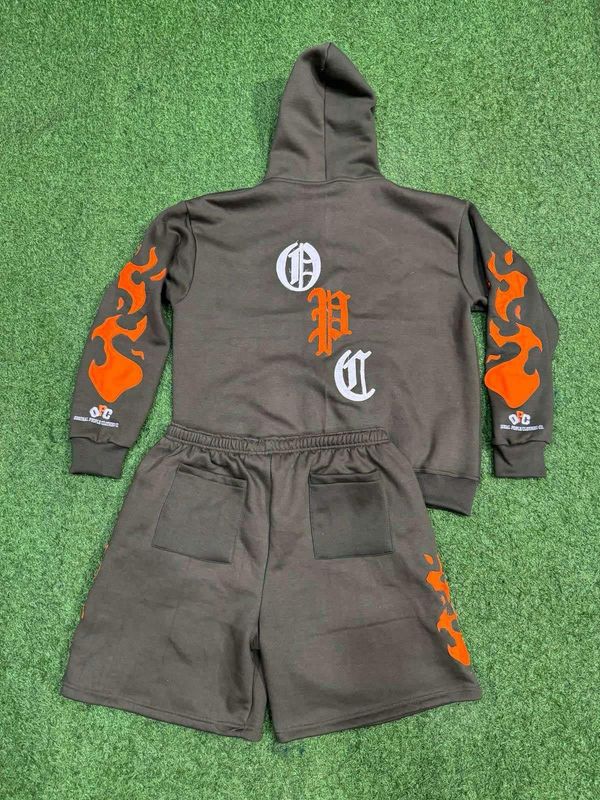 Flame Short Set- Olive Green/Orange