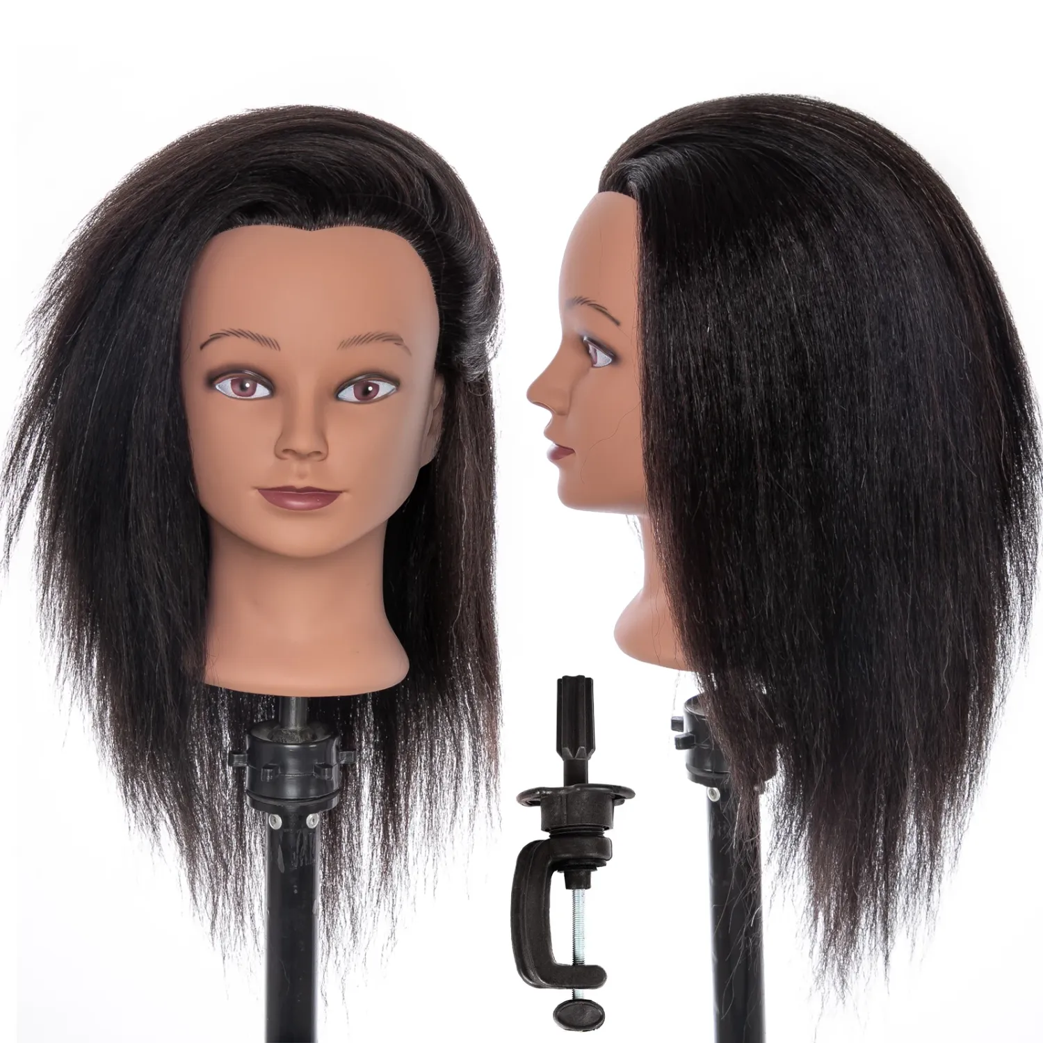 Practice Mannequin Straight Kinky Hair + Wig Stand Clamp