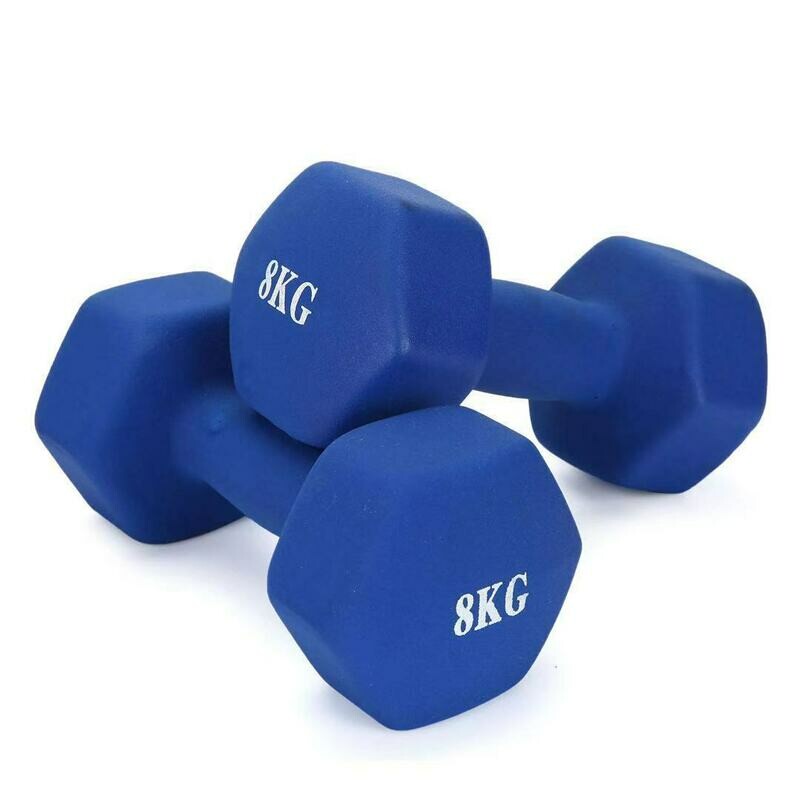 8KG Pair Neoprene Hex Dumbbells Set Blue