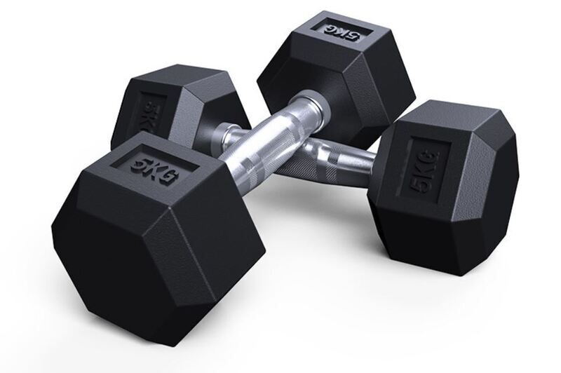 8KG Black Rubber Hex Dumbbells Pair