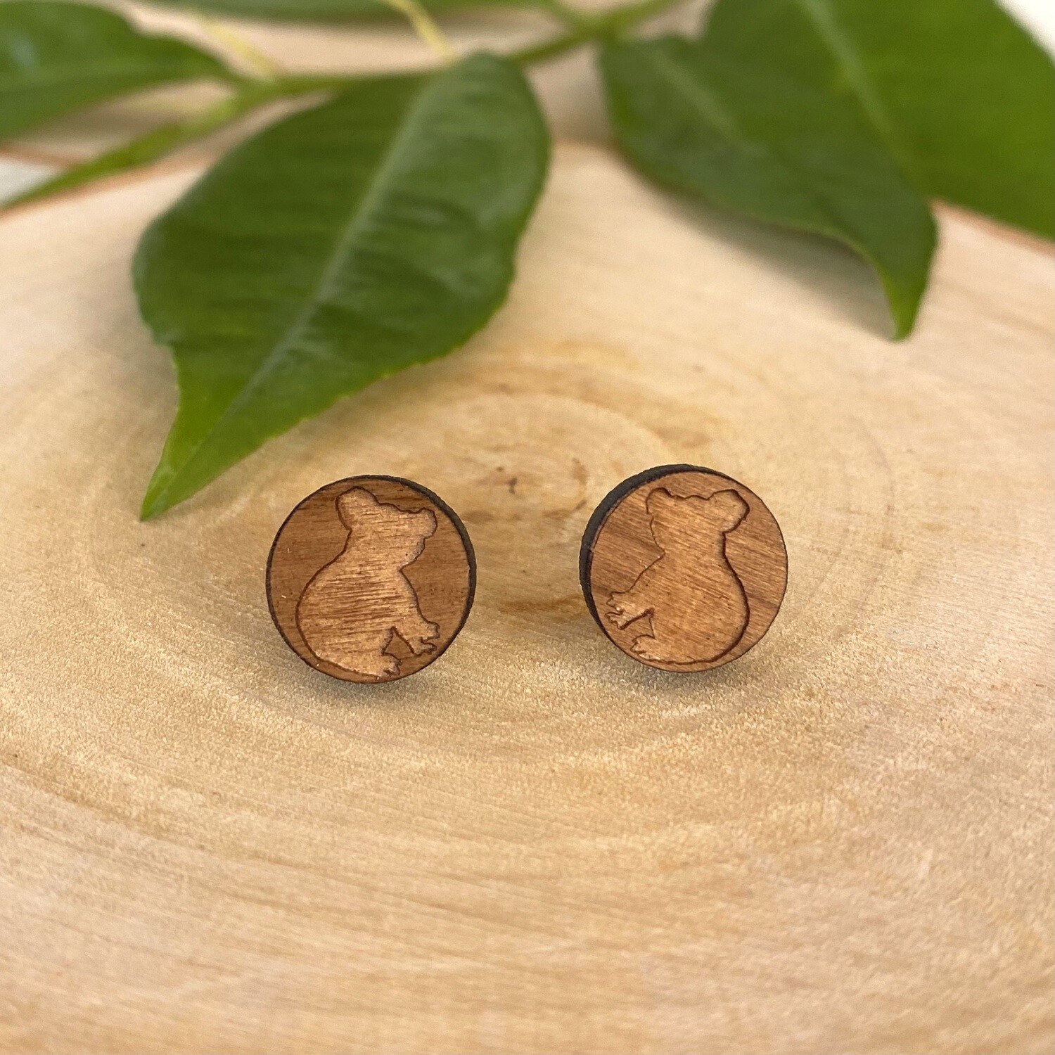 Koala Holz Ohrringe aus 925 Silber
