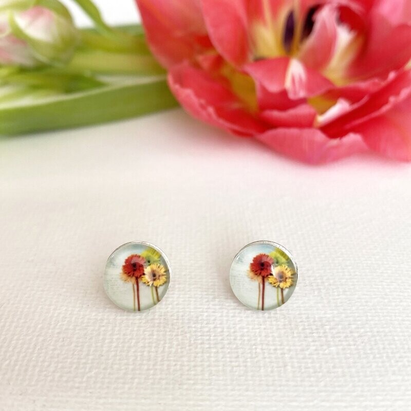 Gerbera Cabochon Ohrringe 925 Silber