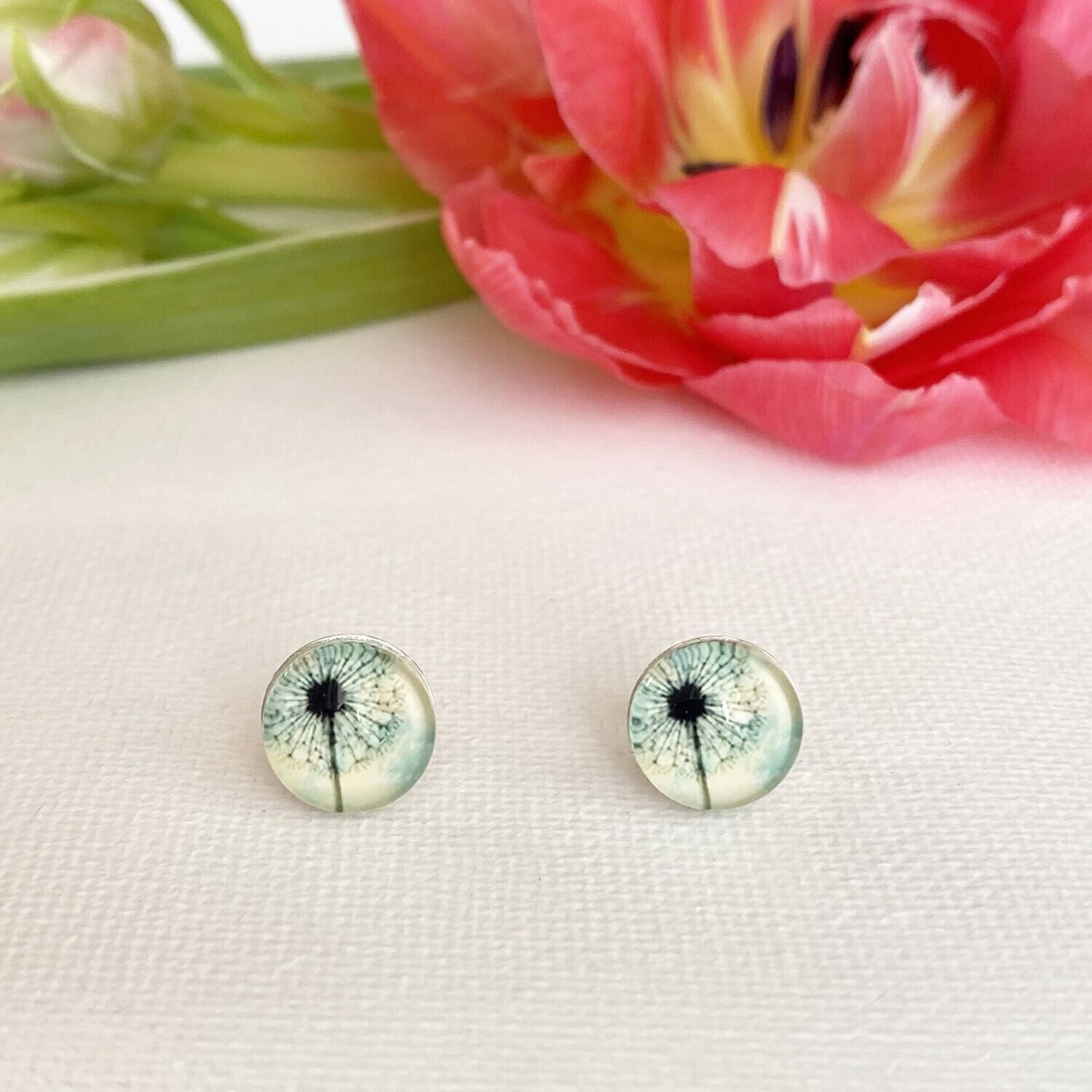 Pusteblume  Löwenzahn Cabochon Ohrringe 925 Silber
