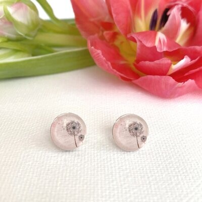 Pusteblume Cabochon Ohrstecker in Rosa, 925 Silber