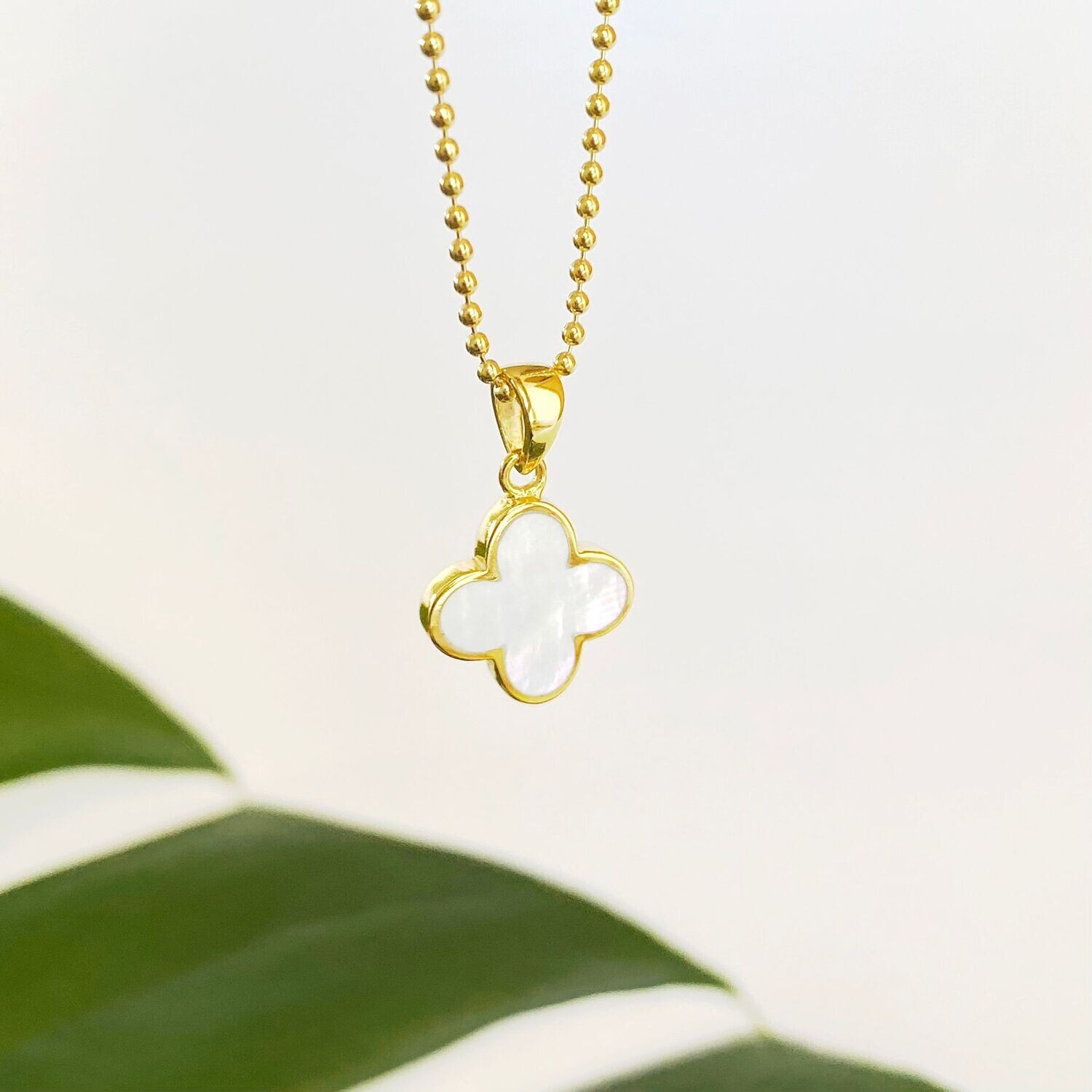 Kleeblatt Kette Gold 925 mit Perlmutt