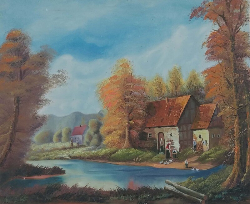 ''Village by the lake'' by Unknown, Acrylic on canvas, 50*60cm