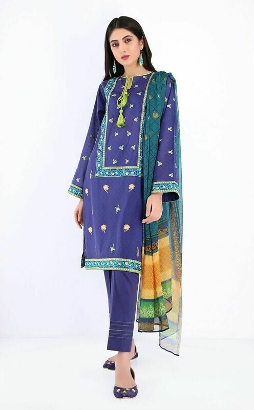 Shirt Dupatta - Royale Blue - Embroidered Lawn Suit