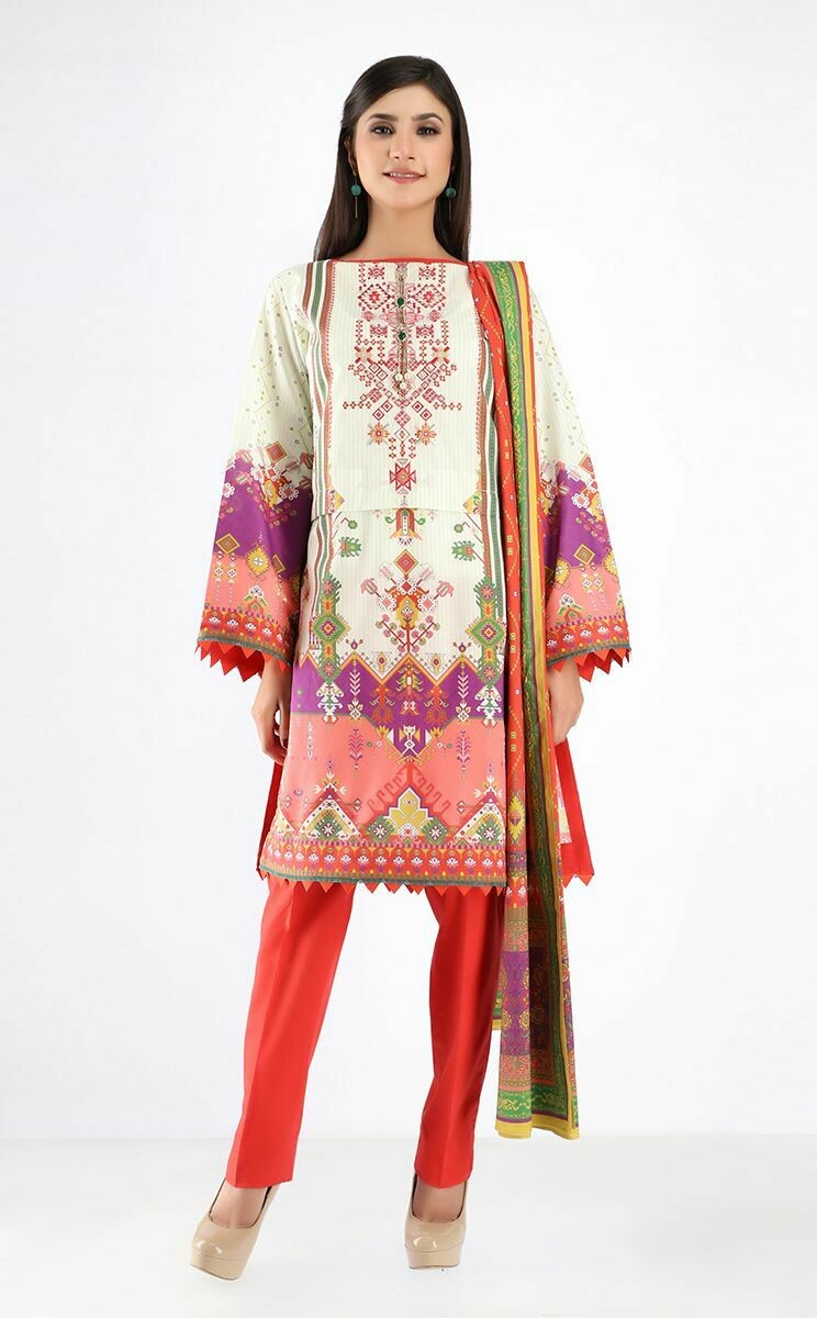 Shirt Shalwar Dupatta - Ivory White - Embroidered Lawn Suit