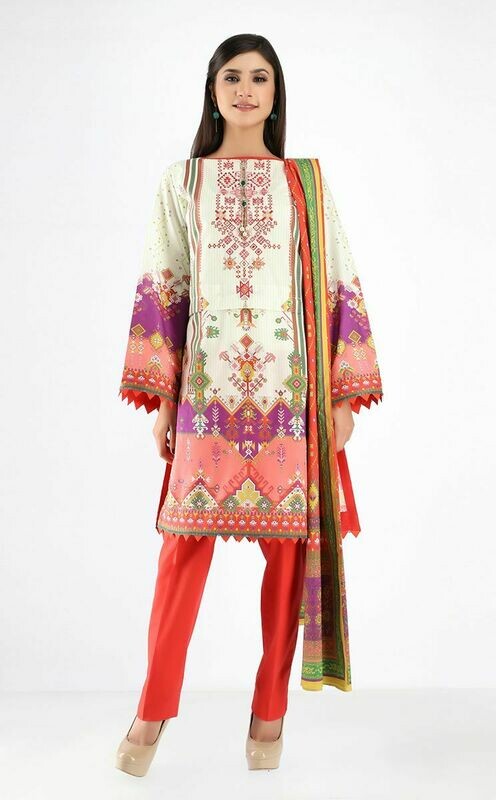 Shirt Shalwar Dupatta - Ivory White - Embroidered Lawn Suit
