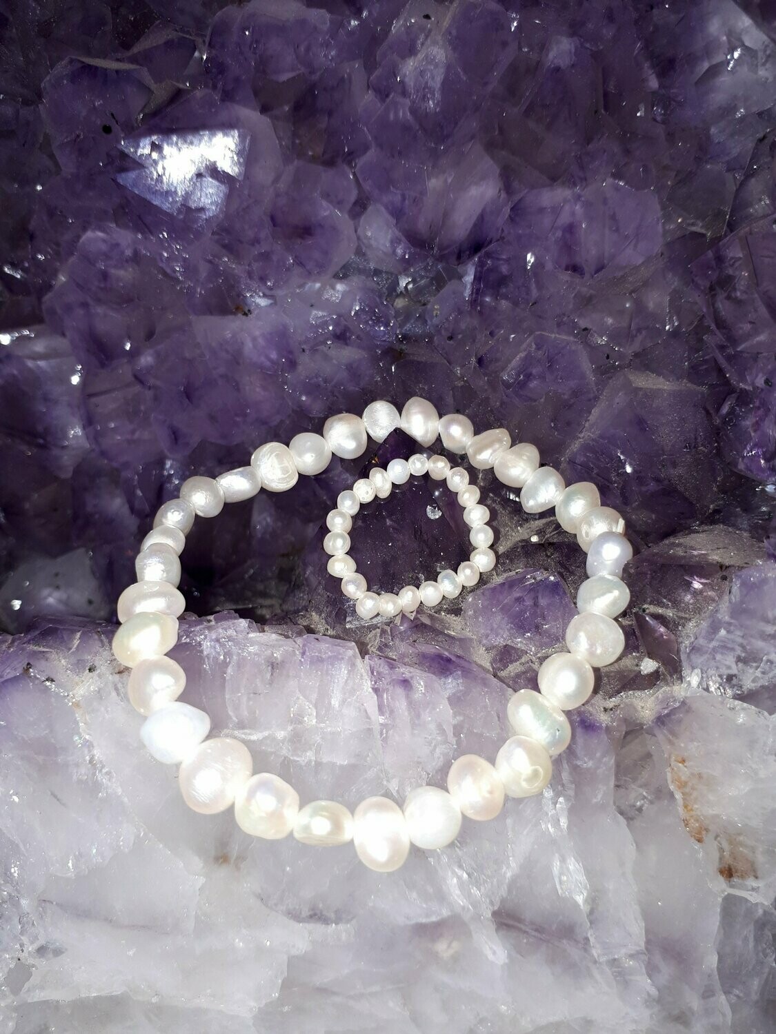 Süßwasserperlen-Armband und Ring cremeweiss