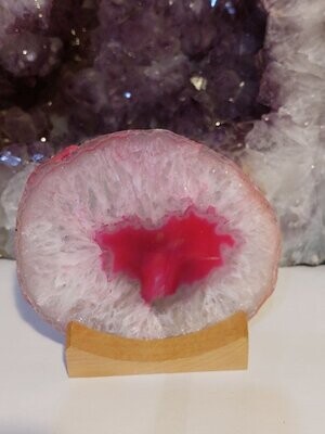 Achatscheiben-Leuchte rosa-pink mit auskristallisierendem Bergkristall