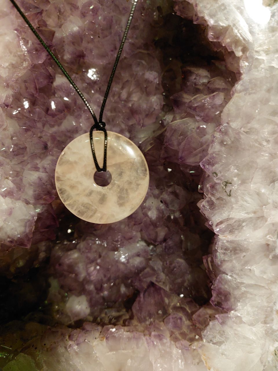 Rosenquarz Donut gross als Anhänger A-Qualität