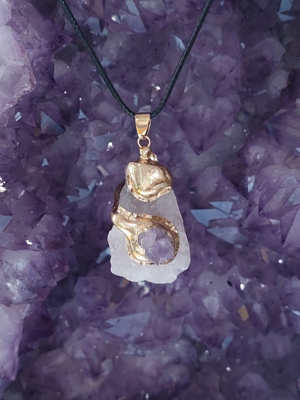 Rosenquarz mit Amethyst als Anhänger