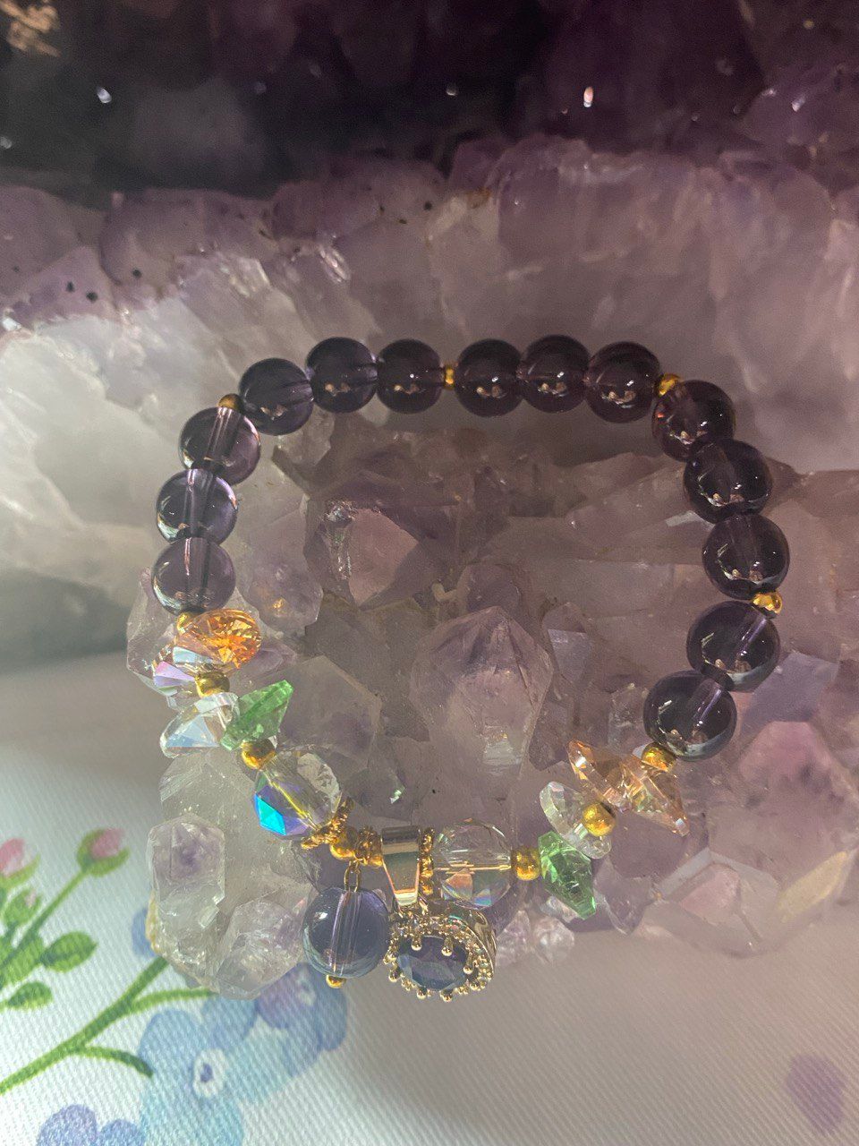 Amethyst Kugel-Armband mit verschiedenen Zirkonia