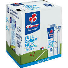 Clover Full Cream UHT Long Life Milk 6x1lt Clover Full Cream UHT Long Life Milk 6x1lt