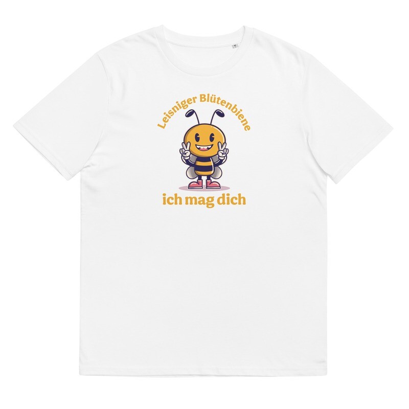 T-Shirt für Damen und Herren aus Bio-Baumwolle, Weiß | Motiv Leisniger Blütenbiene