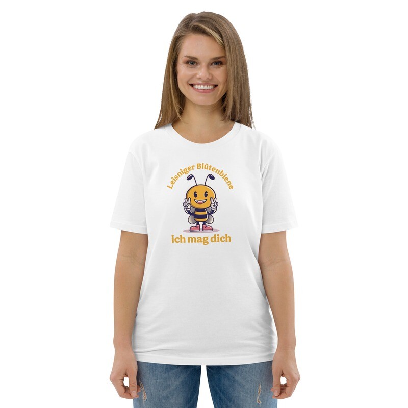 T-Shirt für Damen und Herren aus Bio-Baumwolle, Weiß | Motiv Leisniger Blütenbiene