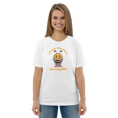 T-Shirt für Damen und Herren aus Bio-Baumwolle, Weiß | Motiv Leisniger Blütenbiene