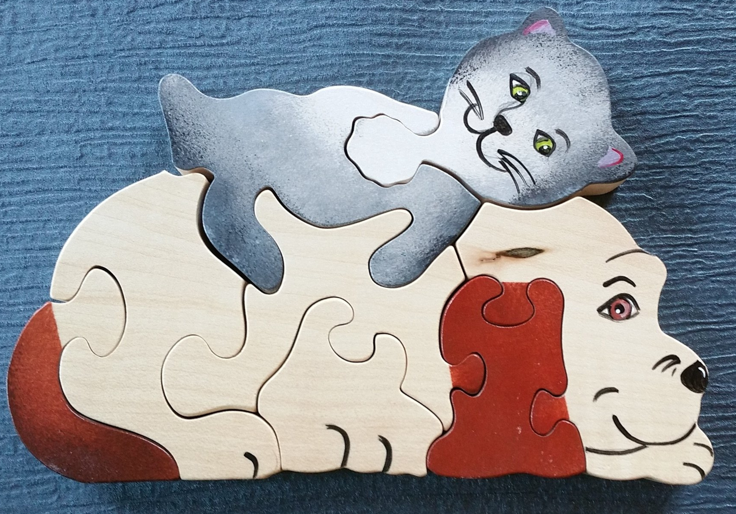 Puzzle bois chien et chat- Puzzle artisanal animaux