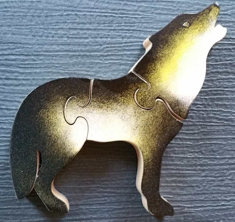 Puzzle loup - Puzzle en bois peint - Puzzle artisanal en bois