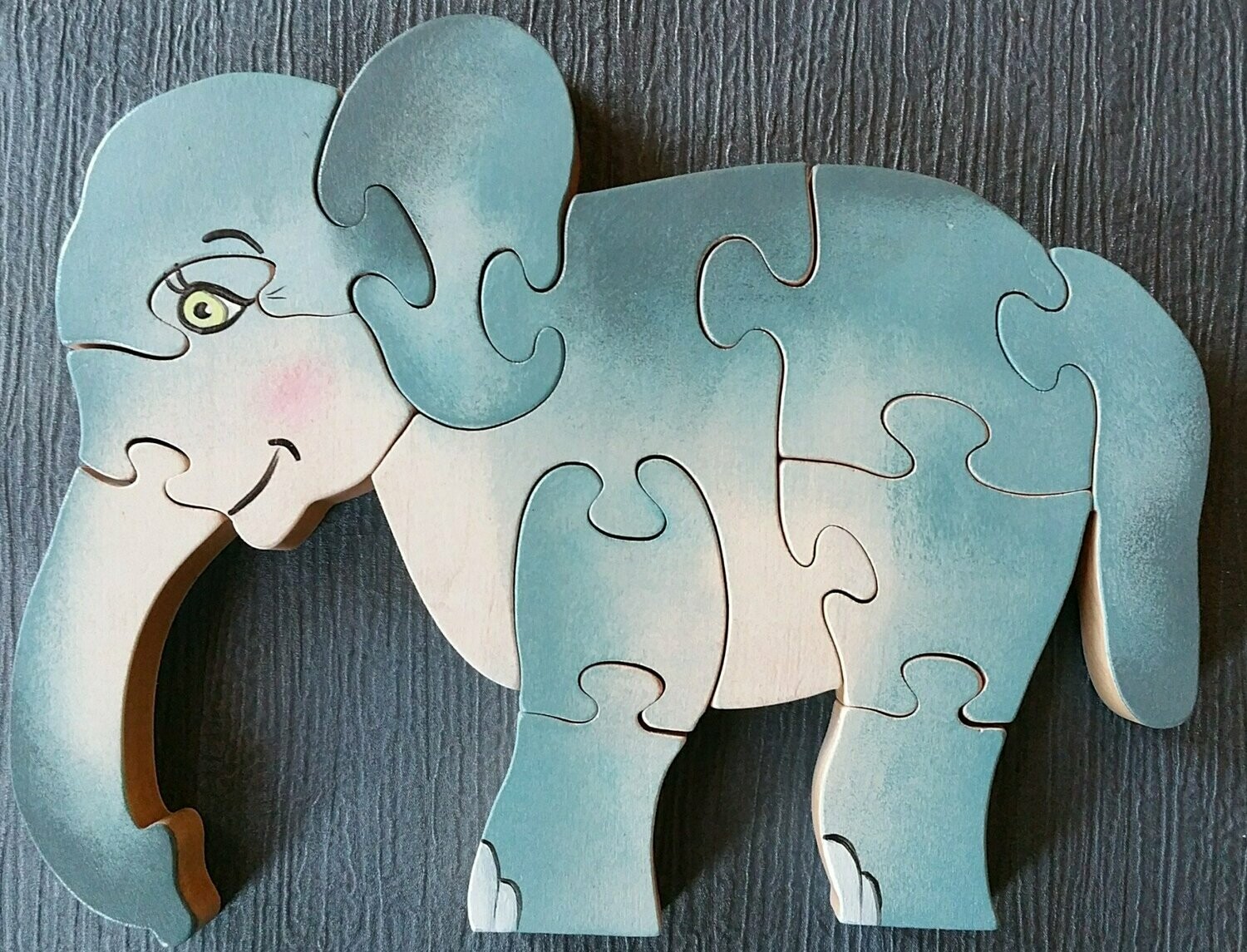 Puzzle éléphant - Puzzle en bois peint - Puzzle artisanal en bois