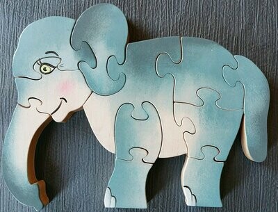 Puzzle elephant - Puzzle en bois peint - Puzzle artisanal en bois